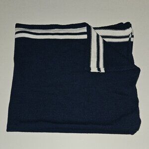 Blue White Striped Knit Baby Blanket 27x31